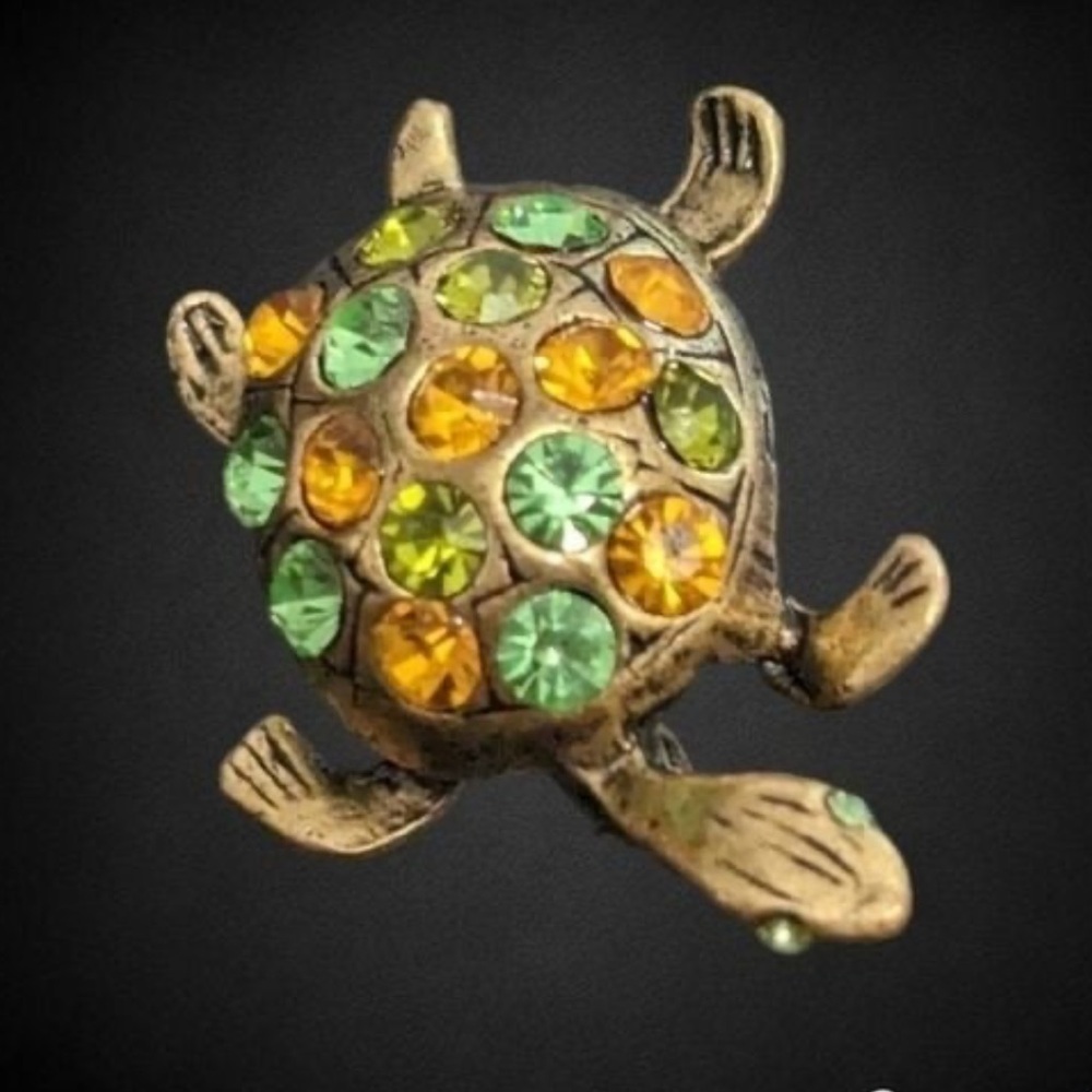 Vintage Rhinestone Turtle Brooch Pin - Picture 4 of 5